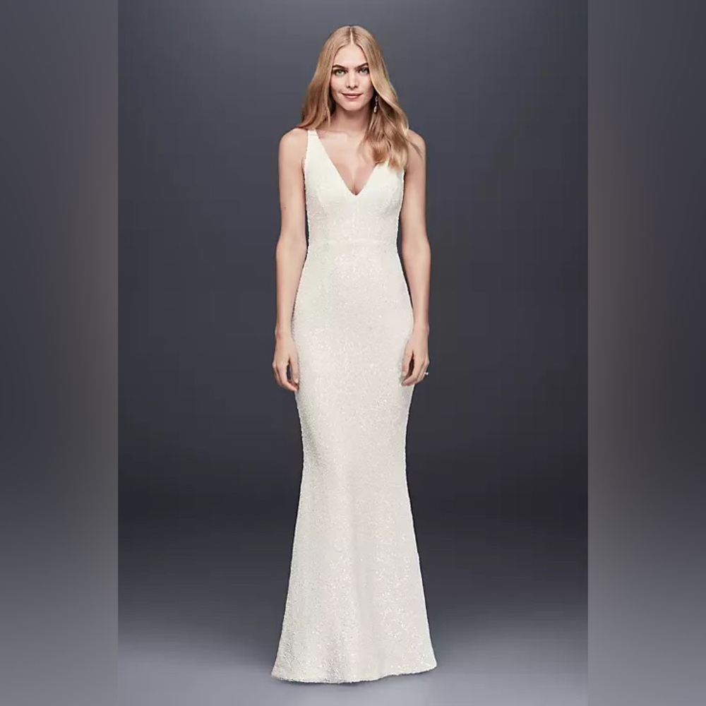 allover sequined v-neck sheath gown